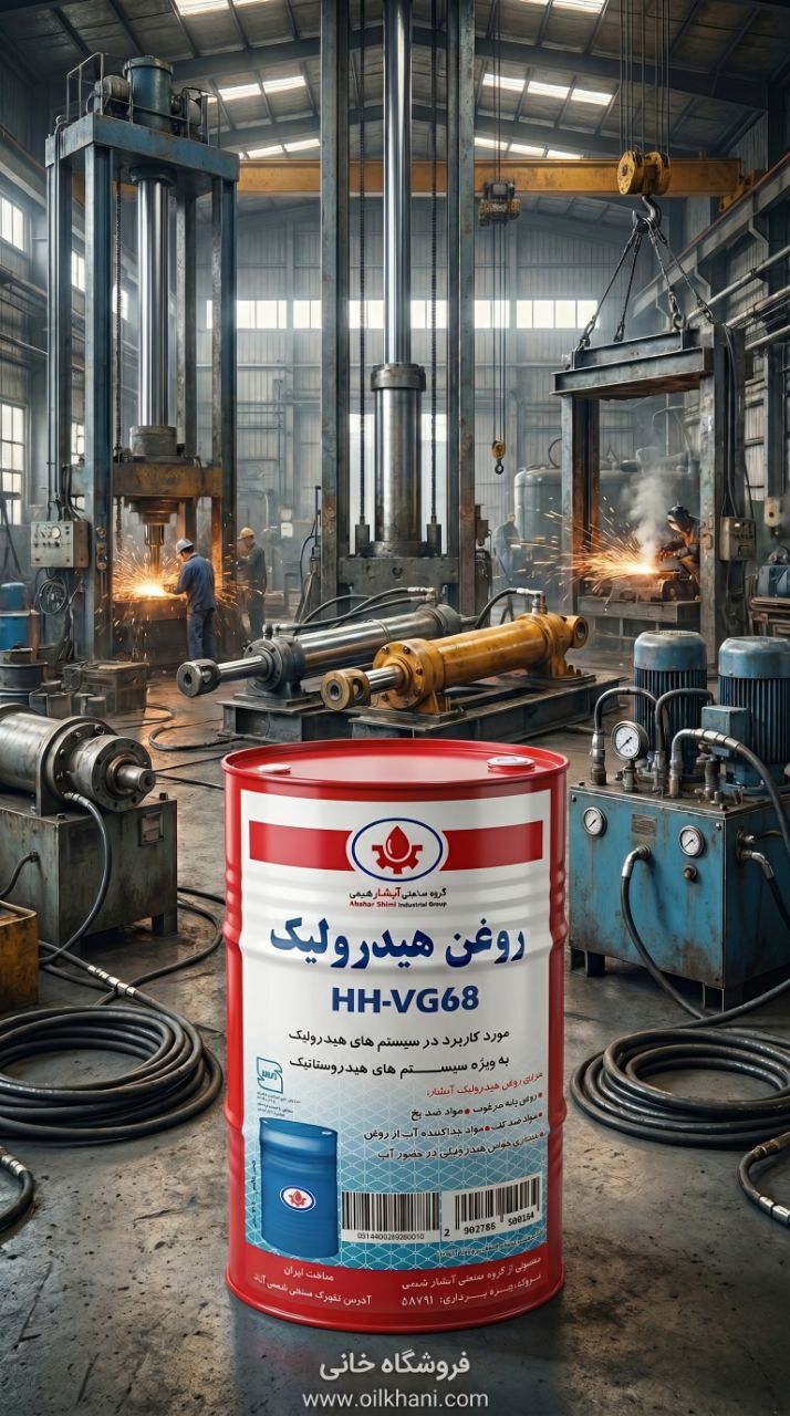 بشکه روغن هیدرولیک HH VG68 آبشار مناسب صنایع سنگین، پرس‌های هیدرولیک و ماشین‌آلات راهسازی | فروشگاه خانی